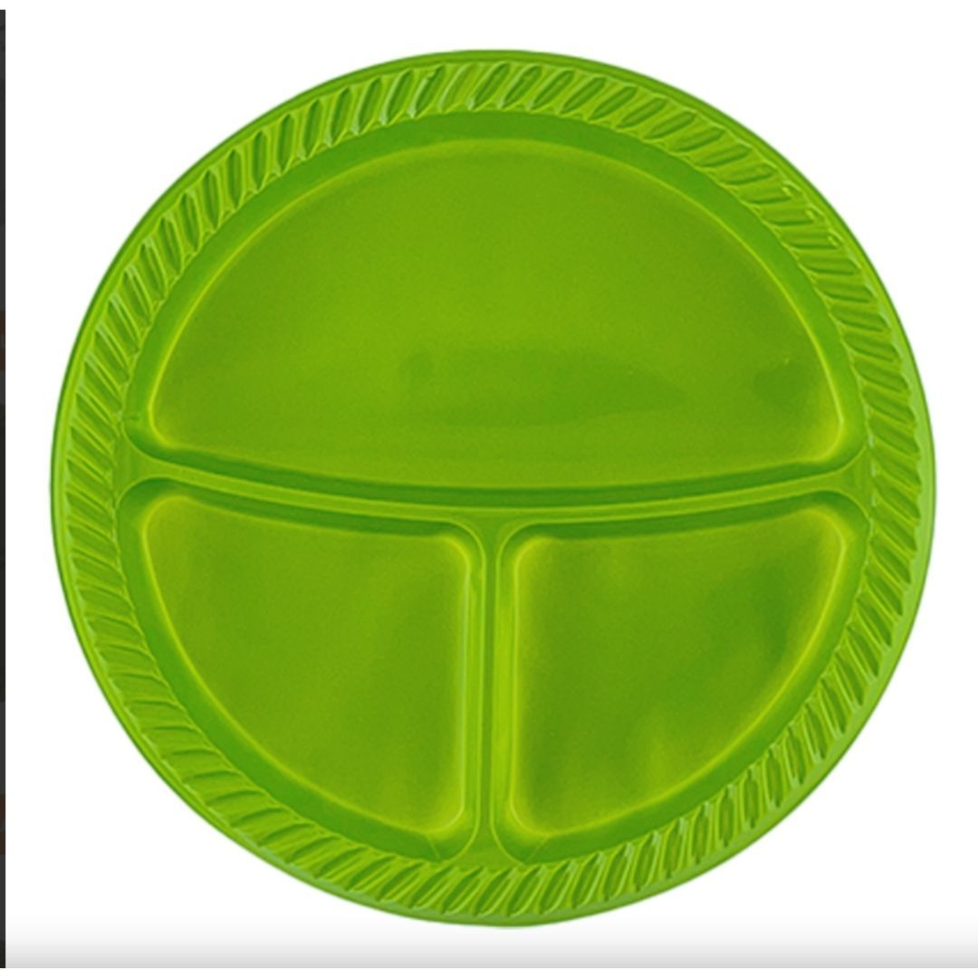 Plate Plastic Diameter 26 cm 3 Compartment Green 25 PIECES