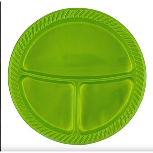 Plate Plastic Diameter 26 cm 3 Compartment Green 25 PIECES